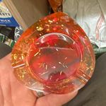 Unmarked Red & Gold Art Glass Fleck Glass Round Ashtray