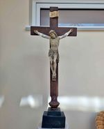 Large Antique Crucifix 80cm Wooden Cross Plaster Corpus INRI Religious