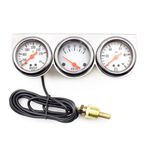 Universal 2'' 52mm Chrome Volt Water Oil Pressure Triple 3 Gauge Set Gauges Kit