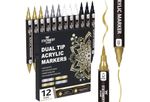 Acrylic Paint Pens 12 PCS – Metallic Gold Silver White Black, Dual Tip  Markers