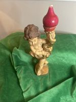 9” HAND CARVED WOOD CANDLE HOLDER ANGEL CHERUB PUTTO STATUE SCULPTURE FIGURE