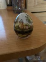 French painted porcelain  egg trinket box with  Glass Perfume Bottle  6cm tall