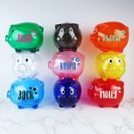 Kids Gift Personalised Clear Piggy Bank Money Box Coins Children Saving Any Name