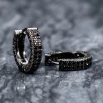 Round Cut Simulated Black Diamond 14k Black Gold Finish Men Huggie Hoop Earring