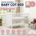 White Wooden Baby Cot Bed Nursery Crib with Slatted Sides – Infant Toddler Cot