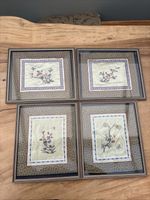Vintage Framed Chinese Silk Panels Birds Flowers Butterflies