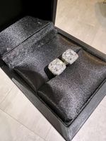 Diamond And Diamond Halo Silver Stud Earrings