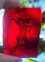Stained glass Devil traditional kiln fired painted red glass piece occult satan