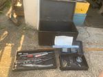 Vintage Wooden Engineers Toolbox Leather Handle  - "With Many Many Contents"