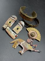 Lot Of Copper Jewelry Vintage Artisan Brooch Earrings Bracelet Hand Made