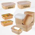 Kraft Food Containers with Lids Takeaway Paper Rectangular Box Street Deli Meal