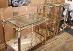 Hollywood Regency Brass & Lucite Drinks Trolley & 2 Etagere Shelves by Curvasa