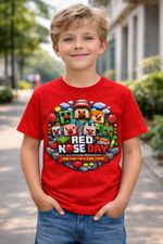 Kids Red Nose Day Pixel Style T-Shirt | Funny Charity Graphic Tee A2 | Boys Girl