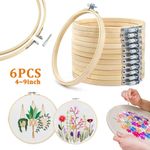 6PCS Wooden Embroidery Hoops Set Bamboo Circle Cross Hoop Stitch Tools 4-9In