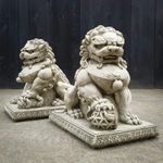 Stone Cast Pair of Foo Dogs
