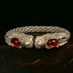 Collectible Chinese Ruby Tibet Silver Handwork Auspicious Dragon Bracelet