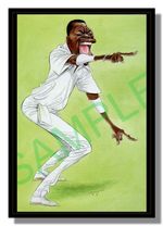 Framed caricature of Curtly Ambrose by John Ireland free p&p UK