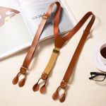 Vintage Leather 6 Buttons Non-slip Suspenders Unisex Y-shape Stretchy Adjustable