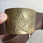 Brown Belt with Brass-Tone Soviet Star Hammer & Sickle Buckle