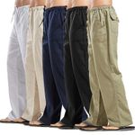 Mens Cotton Linen Summer Beach Loose Pants Drawstring Elasticated Trousers M-3XL
