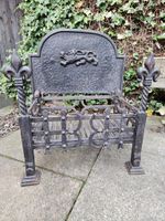 Forged Iron Fire Grate Dog Grate with back Plate Gothic Fire Fleur De Lis Iron