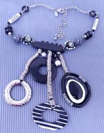 Vintage Treska Multicolor Black White Silver tone Statement Necklace 19"
