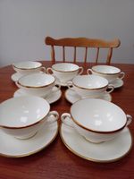 7 Wedgwood California footed, 2 handled soup bowls & saucers set.  Never used