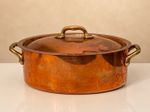 Vintage French Copper Oval Casserole Cocotte Lid Brass Handles Made France