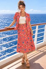 Vintage 90s Pendleton Floral Blouse Long Skirt Set Size 12 Coral Pink EUC