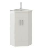 Corner Vanity Unit & Sink Basin Bathroom Cabinet White 500 x 470mm Freestanding