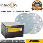 MIRKA BASECUT 15 Hole Hook n Loop Sanding Discs 150mm 6" Sand Paper - BOX OF 100