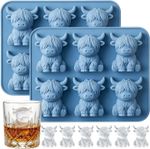 2PCS Highland Cow Ice Cube Tray, 3D Highland Cow Ice Cube Molds, 6 Cavity