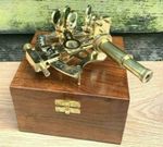 Antique Brass Pocket Sextant Navigation Nautical Marine Vintage Wooden Box