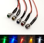 LED 12v, 5mm pre-soldered in Silver Bezel. RED BLUE GREEN AMBER  Panel Mounting