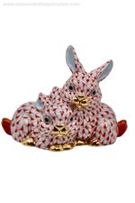 FABULOUS Pair Herend porcelain figurine Bunny Rabbits Red Fishnet RP £560.00
