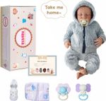 20" Reborn Baby Doll Boy Grey Bear Full Vinyl Body Sleeping w/ Teddy Gift