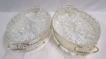 Glass Candy Dish with Metal Handles Elegant Cut Design 30x19 cm