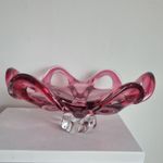 VINTAGE CHRIBSKA CZECH BOWL CRANBERRY PINK ART GLASS 11" DIAMETER 5" TALL 2526g