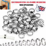 Single Ear Stepless Hose Clamp 304 Stainless Steel 50PCS 6.5-23.5mm Pipe O Clips