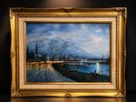 Vintage Original Oil Painting Signed Mountain Harbour Paddle Steamer Gilt Framed