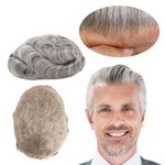 Mens Toupee Hair Replacement System French Lace Human Grey Hairpieces 8X10 #1B80
