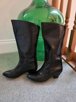 Vintage BALLY Black Leather Suede Scalloped Mid-Calf Boots EU 38.5 UK 5.5 US 8