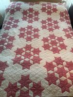 Vintage Star  Red & White Antique Hand Stitch QUILT Thin Coverlet 76” X 66”
