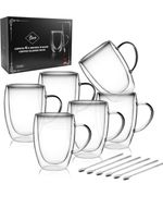 LIBWYS 6 Pack Glass Double Walled Coffee Cups Glasses Mugs, Cappuccino latte Dop