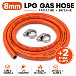 8mm LPG Gas Hose Propane Butane Pipe BBQ Patio Heater Caravan + 2 Clips