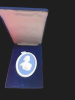Vintage Cased Wedgwood HM The Queen Mother Pale Blue and White Jasper Medallion