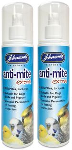2x JOHNSONS ANTI MITE EXTRA SPRAY CAGE BIRDS & PIGEONS KILLS MITES & LICE 150ML