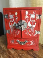 Vintage Chinese Jewellery Box Red  Lacquered Cabinet mother of Pearl for repair