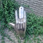 Antiqued silver Rock N Roll Devil Horn Hand Door Knocker  novelty