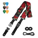 LEKATO Guitar Strap Floral Bass Strap 2" Wide Pick Holder 2 Blocks 6 Picks